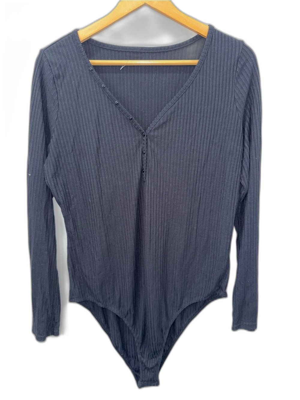 Felina Black Bodysuit Women’s XL Ribbed Long-Sleeve Bandeau NWOT !